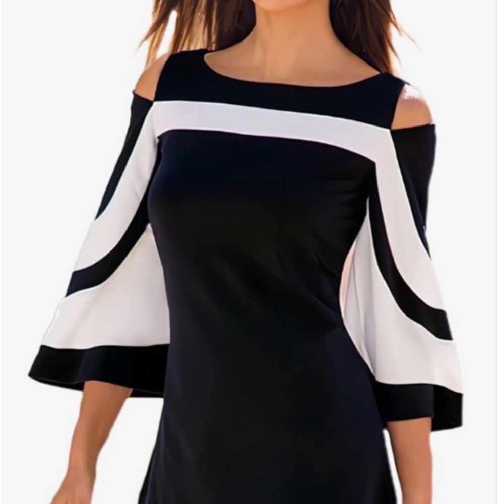 Chic Black and White Cold Shoulder Blouse